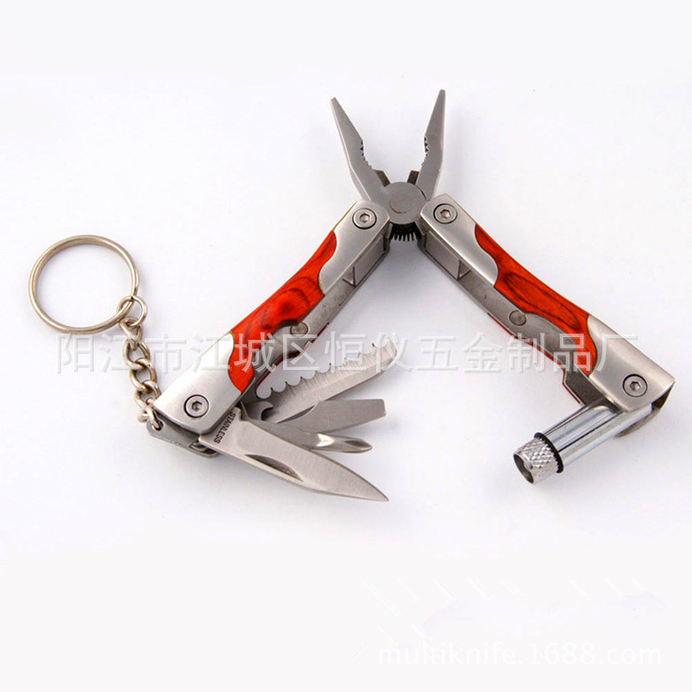 供应多功能彩木柄带灯钳子 多功能木柄钳子LED手柄