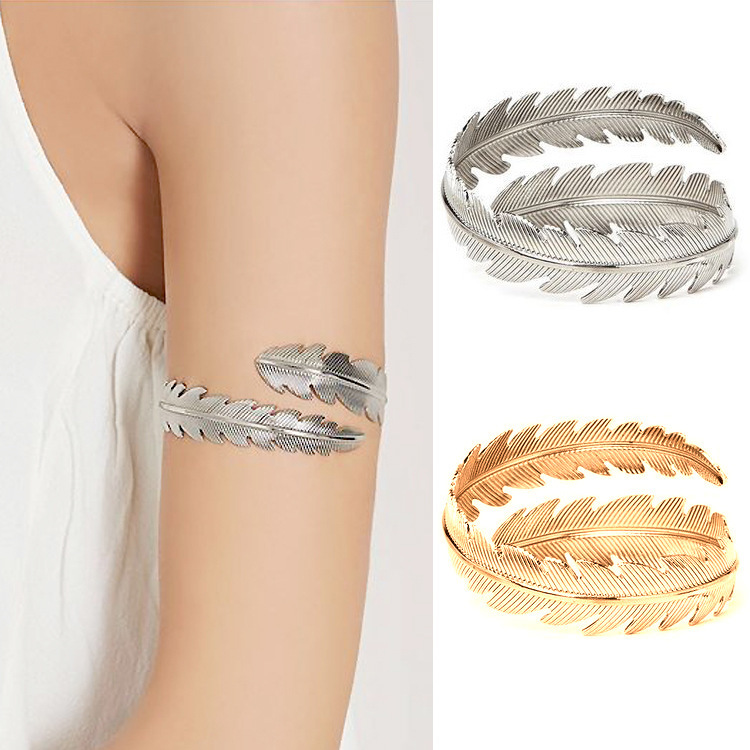 Factory Direct Sales European and American Amazon Best-Selling Jewelry Wholesale Exaggerated Metal Feather Leaf Bracelet Armband Cuffs Factory Direct Sales European and American Amazon Best-Selling Jewelry Wholesale Exaggerated Metal Feather Leaf Bracelet Armband Cuffs