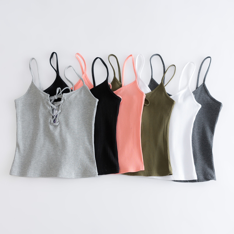 6013-European and American Style Slim-Fitting Chest Slit with Rope and Small Suspenders, Navel-Baring Vest, Versatile and Sexy