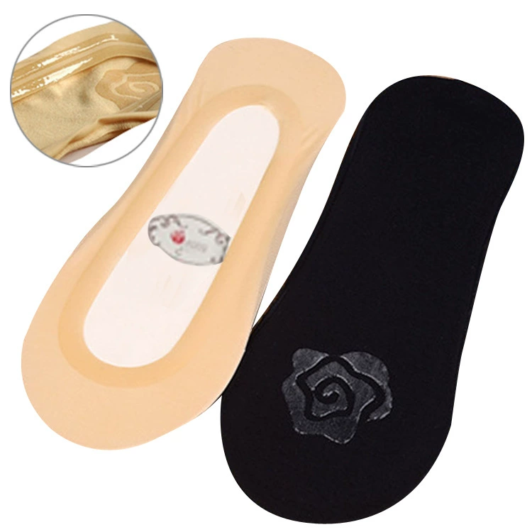 Ледяной шелк, невидимое хлопковое дно, бесшовные цельные силиконовые носки-лодочки, Нескользящие летние хлопковые носки, носки с глубоким вырезом оптом