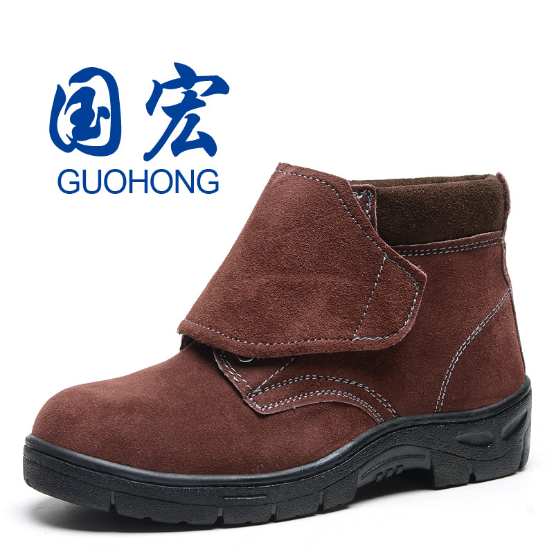 跨境牛皮劳保鞋防砸防穿刺耐高温电焊鞋工地高帮防护安全焊工短靴