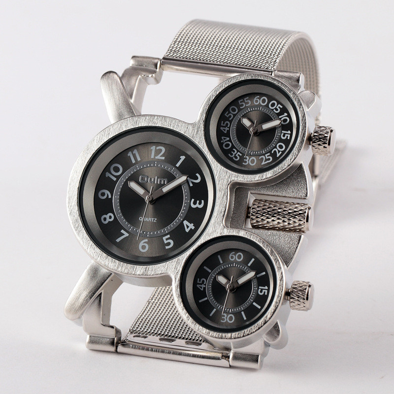 [Oulm Big Designer Watches Mens Stainless Steel Quartz Watch]