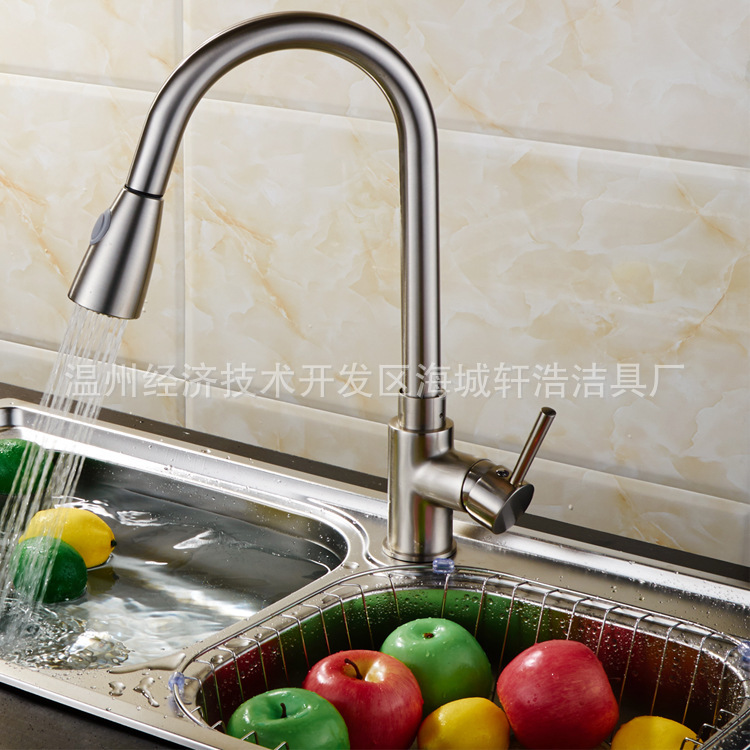 2015 Hot sale all copper kitchen pull-out faucet 360 degrees rotating brushed sink vegetable basin faucet