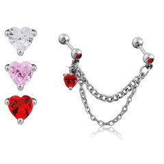 Trendy European and American Style Titanium Steel Double-Chain Ear Cuffs for Women, Heart-Shaped Zircon Earrings—Wholesale, Hot-Selling Designs on eBay