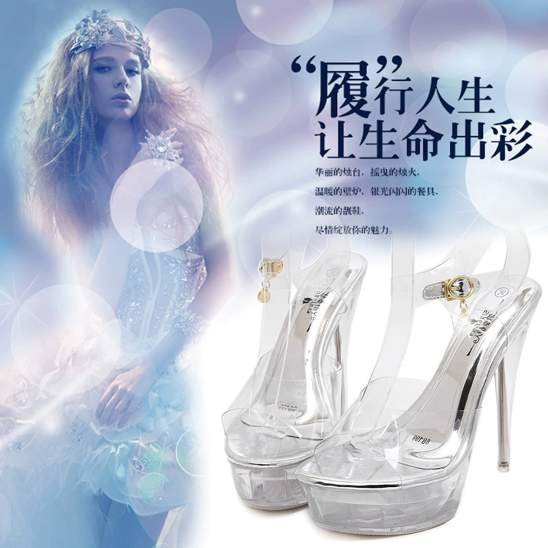 Ультра-высокие каблуки с акриловым деревом Crystal sandalwood, водонепроницаемая платформа, женская модель, походка, шоу-обувь, сталь трубка, танцевальная обувь, ночной клуб