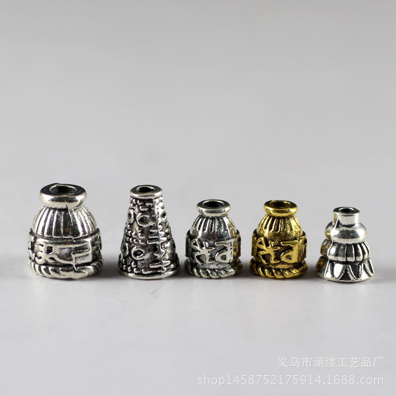 藏银合金佛头佛塔 藏传复古三通塔帽DIY饰品配件菩提佛头配饰