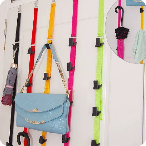 恒成 Adjustable Nail-Free High-Strength Door-Back Hook System with Rope for Coats – 8 Hooks, Space-Saving