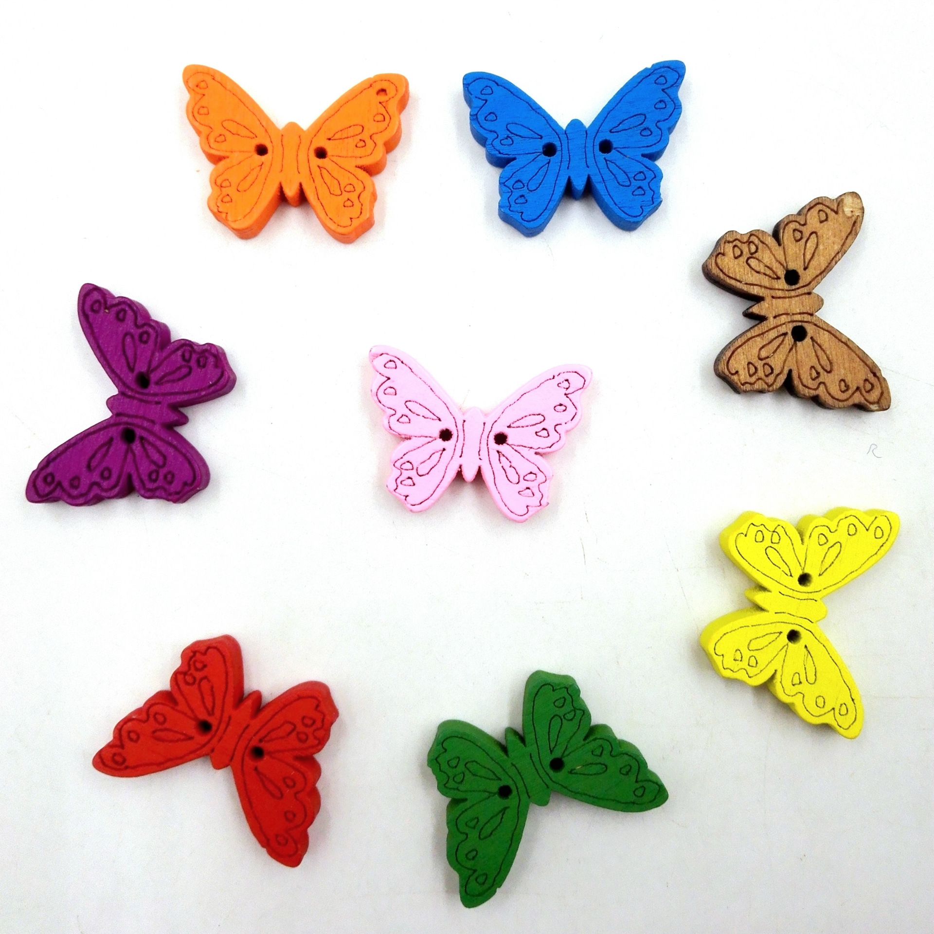 Estilo explosivo, línea grabada en color, botones de mariposa, botones de forma de animal, pintura, bricolaje hecho a mano, 50 piezas/paquete creativo