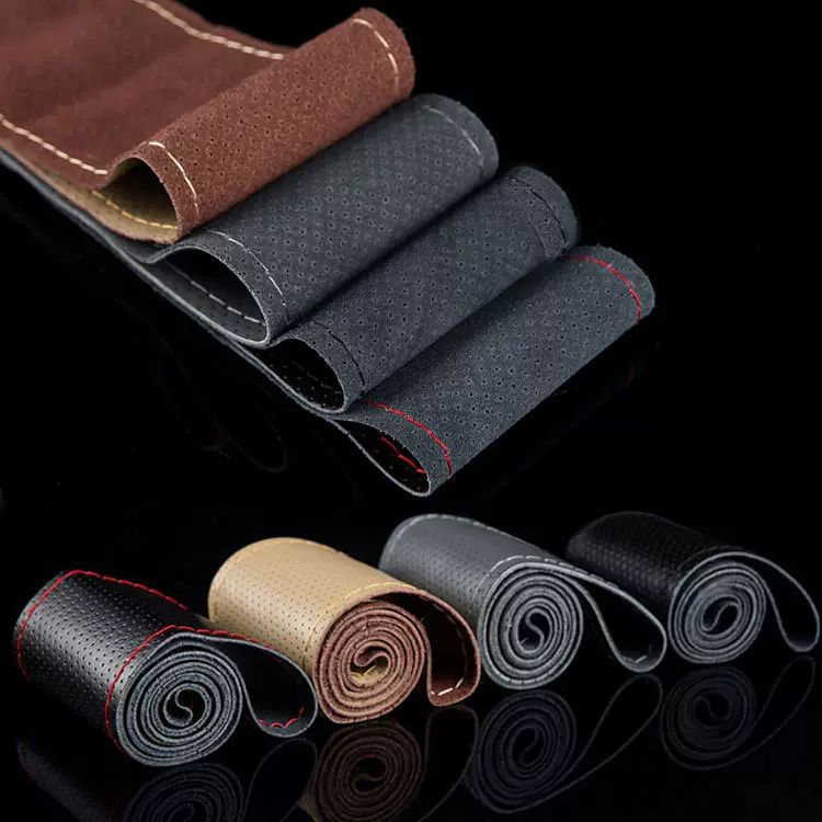 厂家批发 真牛皮手缝方向盘套 水柔皮 激光打孔 真皮打孔方向盘套