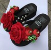 Summer beach footwear, high slide, slippers, genuine flip flops platform, flowered