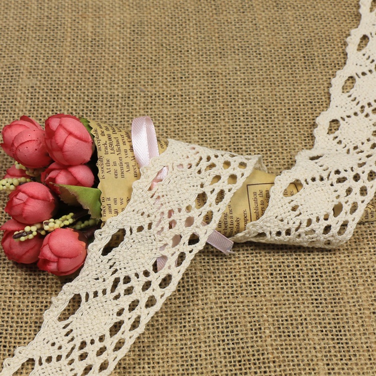 现货4厘米棉线服饰花边 太阳花编织蕾丝 窗帘布艺装饰织带