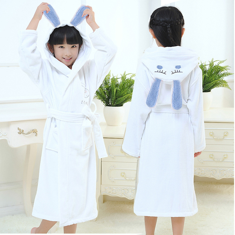 Pure Cotton Kidsren's Bathrobe, Cotton Towel Material, Male and Female Baby Hooded Swimming Bathrobe, Bath Towel, Thickeneded Pajamas, Winter