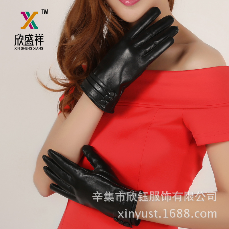 Guantes de cuero genuino piel de oveja para mujer 2023 nueva pantalla táctil a prueba de viento cálido forro polar para mujer guantes de otoño e invierno