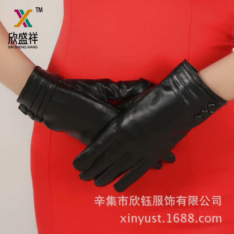 Guantes de cuero genuino piel de oveja para mujer 2023 nueva pantalla táctil a prueba de viento cálido forro polar para mujer guantes de otoño e invierno