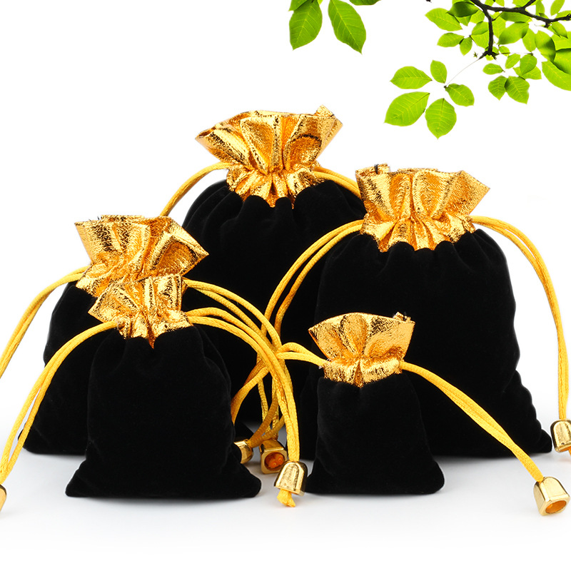 金边黑绒带扣首饰袋饰品收纳袋礼品袋文玩袋包装袋批发
