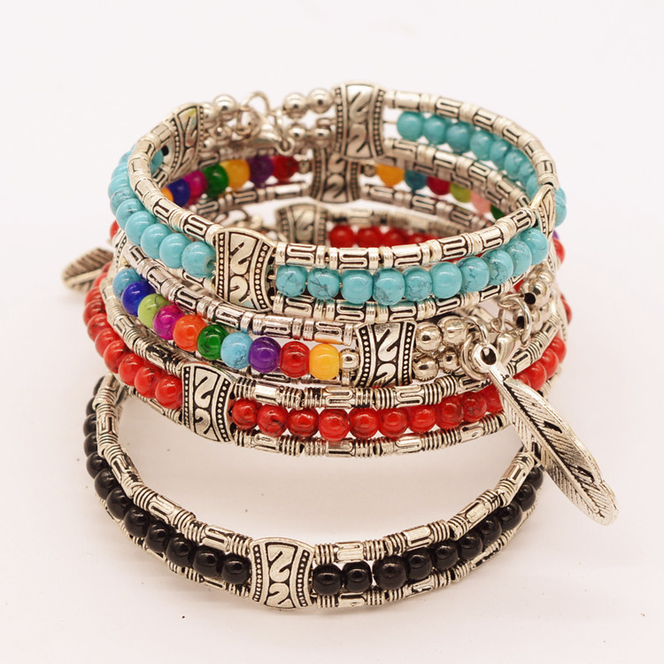 Cross-Border European and American Ethnic Style Feather Xizang Silver Bracelet, Fully Handmade Bracelet Manufacturer Wholesale Foreign Trade