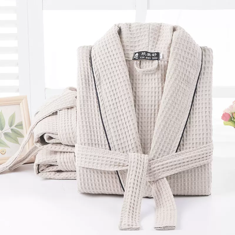 纯棉睡袍男女夏季全棉华夫格浴袍情侣春夏季薄款酒店男女士浴衣