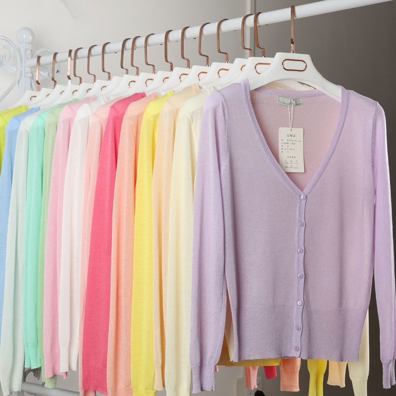 Summer thin ice silk knitted women's cardigan outside with loose air conditioning sunscreen shawl large size top spot women's clothing wholesale