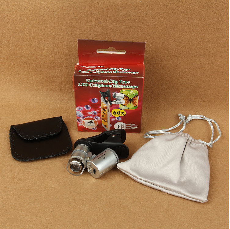 60倍手机夹子各种手机统用LED灯高清显微镜9882W1