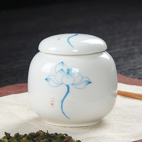 中国白茶罐高白瓷青花瓷小号陶瓷茶叶罐迷你密封罐礼品储存罐雕刻