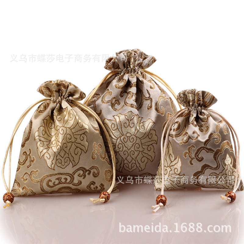 Light Yellow Wealth Flower Jewelry Buddhist Bead Packaging Gift Bag Drawstring Small Sachet Bag Wholesale Bead String Necklace Gift Box