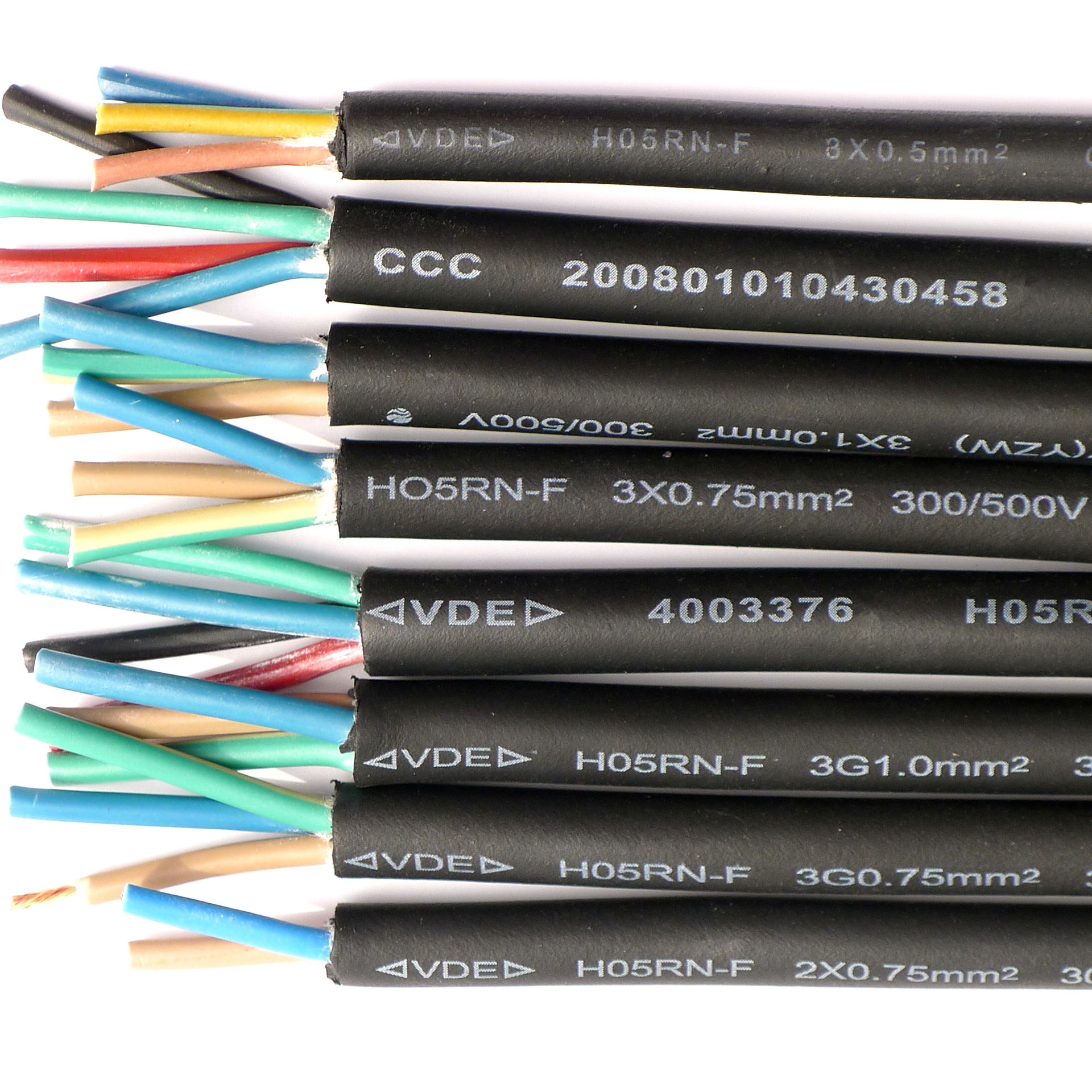 佛山厂家供应 欧规电源线 H05RN-F 三芯户外橡胶线 VDE 白色 现货