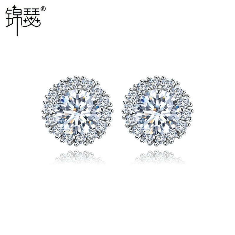 锦瑟 Earrings, copper brand zirconium, wholesale, flowered, Korean style, simple and elegant design