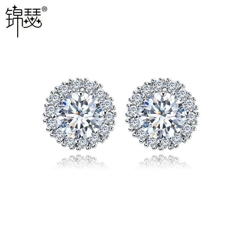 锦瑟 Earrings, copper brand zirconium, wholesale, flowered, Korean style, simple and elegant design