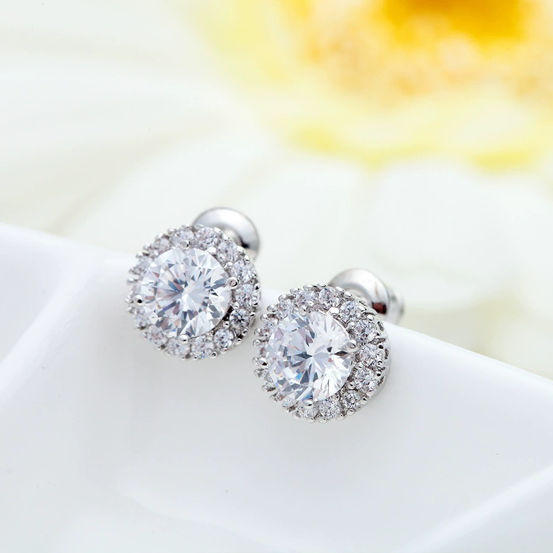 锦瑟 Earrings, copper brand zirconium, wholesale, flowered, Korean style, simple and elegant design