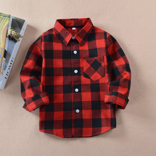 Children's Checkered Shirt 2025 Spring and Autumn New Item for Boys and Girls
