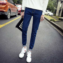 淘宝外贸批发新款男长裤修身铅笔男生牛仔裤小脚休闲牛仔长裤男裤