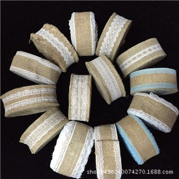 麻布卷 花边麻布织带 新款彩色蕾丝麻布卷 婚礼装饰麻卷