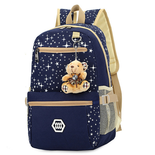 Wholesale Women's Korean Style Canvas Print Student Dual Shoulder Bag Large Capacity Backpack College High School School Bag