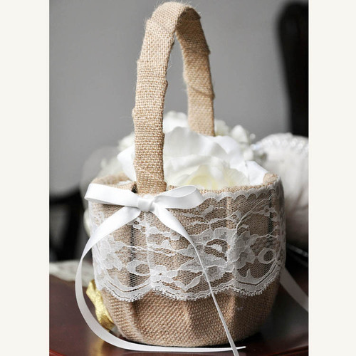 Wedding baskets, ring pillows, linen lace flower baskets, European wedding flower girl baskets, wholesale supply, stable supply