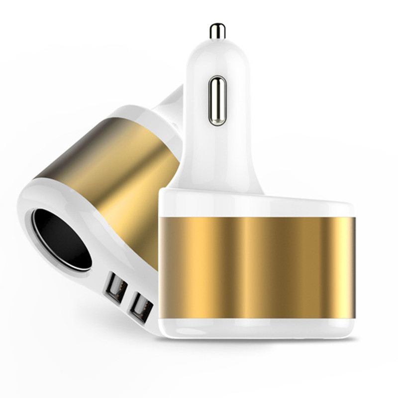 铝合金一拖二点烟车充 3.1a双usb车载充电器 多功能汽车点烟车充
