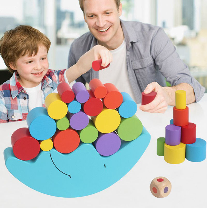 Fuente de la fábrica ventas madera Luna equilibrio bloques construcción inteligencia los niños color jengle pila Torre Juguetes al por mayor menor