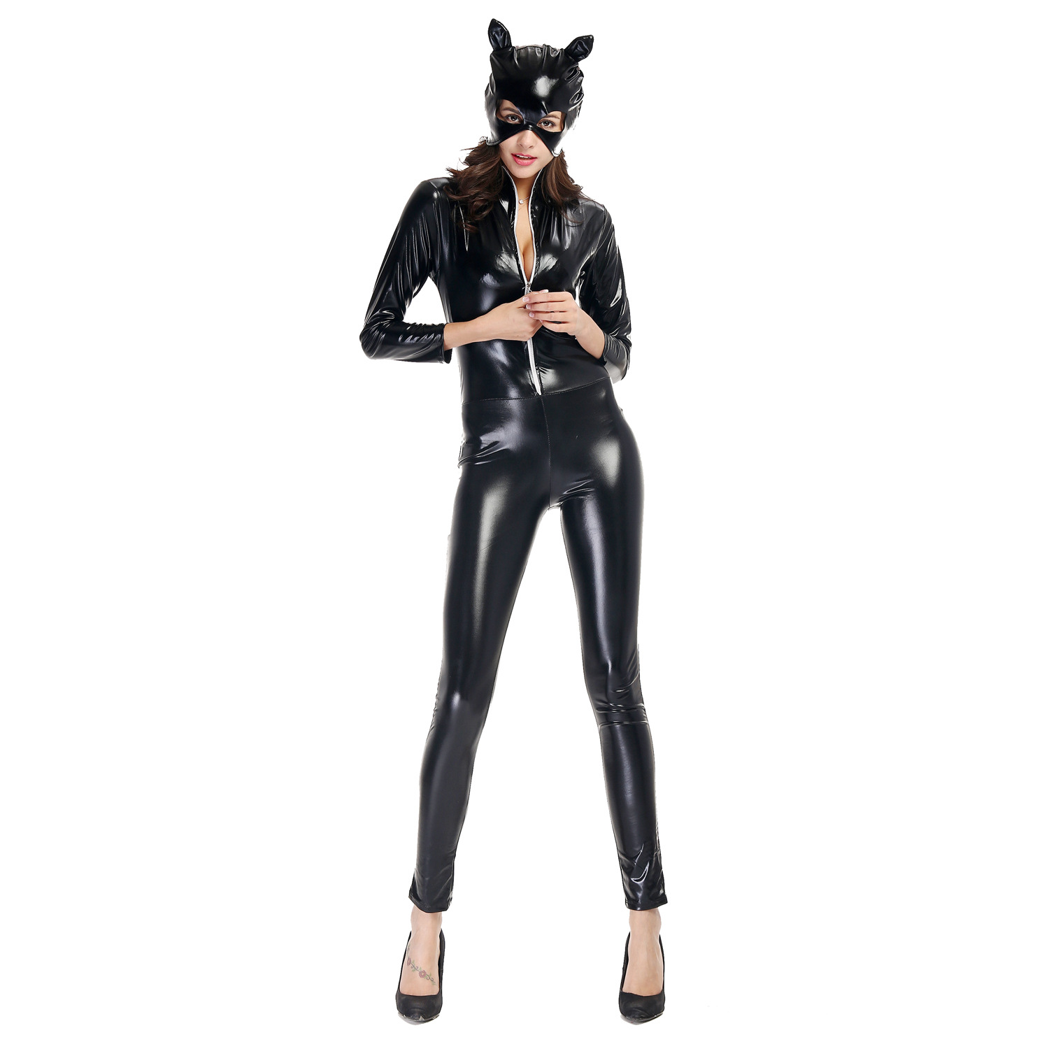 Color Club Suit Patent Leather Cat Girl Unisex Motorcycle Suit Halloween Party Costume Sexy Suit