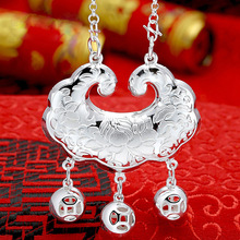 999足银长命锁吊坠民族风纯银莲花银锁宝宝吊坠儿童满月生日送礼