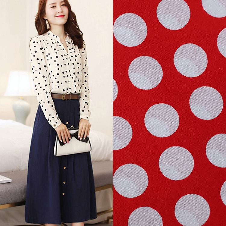全棉弹力府绸大圆点印花面料女装童装衬衫连衣裙休闲服装布料现货