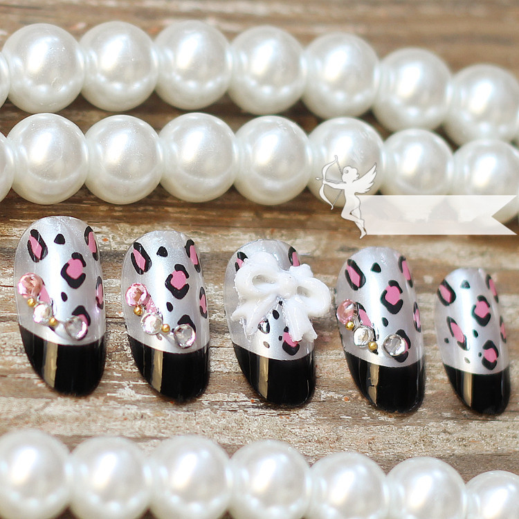 Leopard bow fake nail wear detachable manicure finished nail studio bridal photo manicure tool Leopard bow fake nail wear detachable manicure finished nail studio bridal photo manicure tool