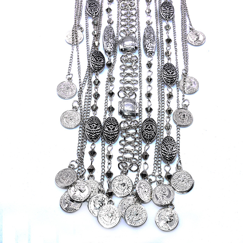 Exaggerated Crystal Gemstone Multi-layer Coin Tassel Necklace_voghion.com