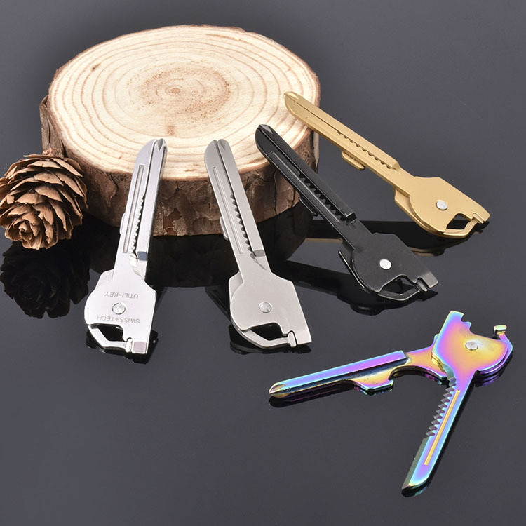 供应简装镀钛6合一便携钥匙刀广东钥匙小刀6合1钥匙刀挂扣钥匙刀