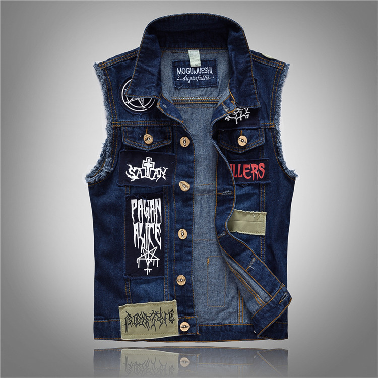 Original Korean Style Slim Fit Trendy Men's Patch Denim Vest Men's Large Size Motorcycle Export Patch Personalized Vest Original Korean Style Slim Fit Trendy Men's Patch Denim Vest Men's Large Size Motorcycle Export Patch Personalized Vest