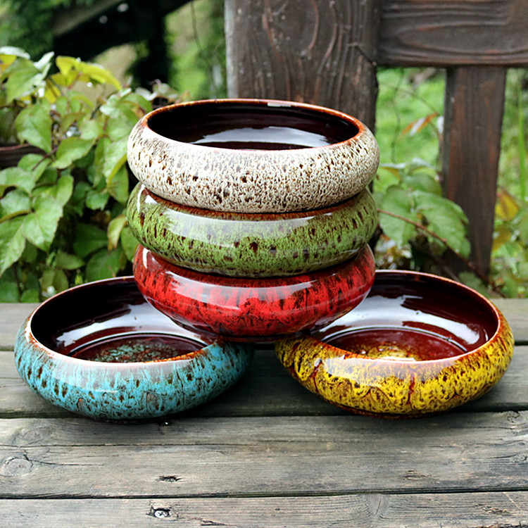 Fleshy flowerpot kiln variable flow glazed porcelain flowerpot old pile large platter green flower creative gardening flowerpot wholesale