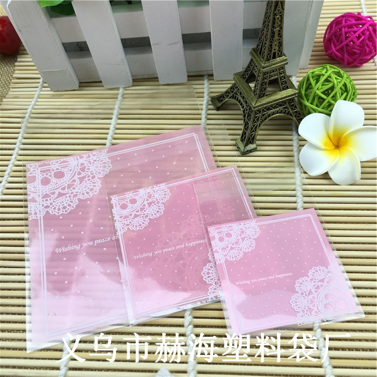 厂家直销蕾丝烘焙包装袋饼干自粘袋磨砂加厚手工皂包装袋自封袋