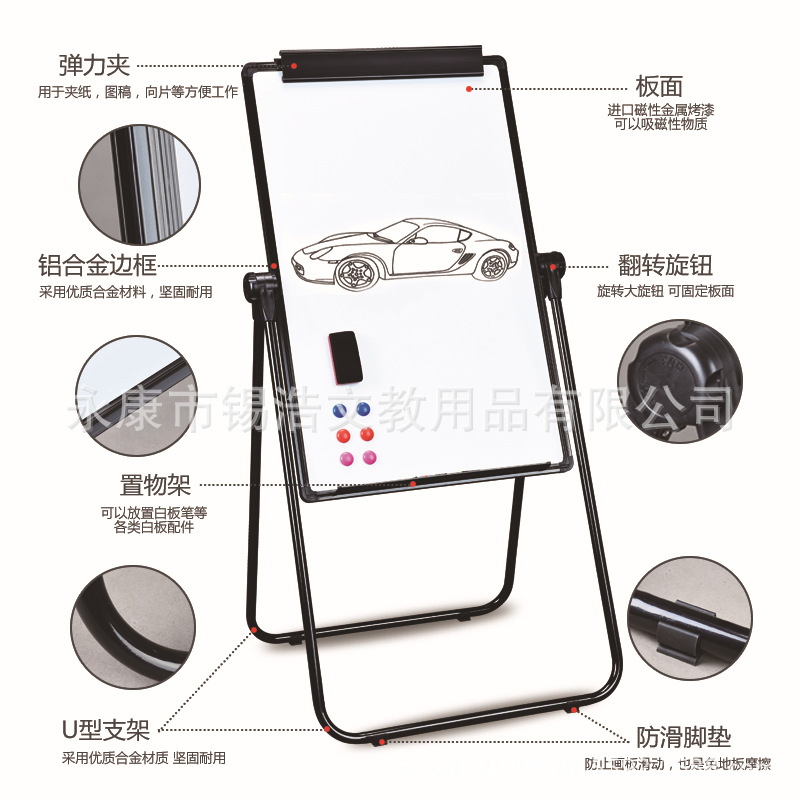 Pizarra magnética verde de doble cara con soporte en U, ideal para oficina y enseñanza