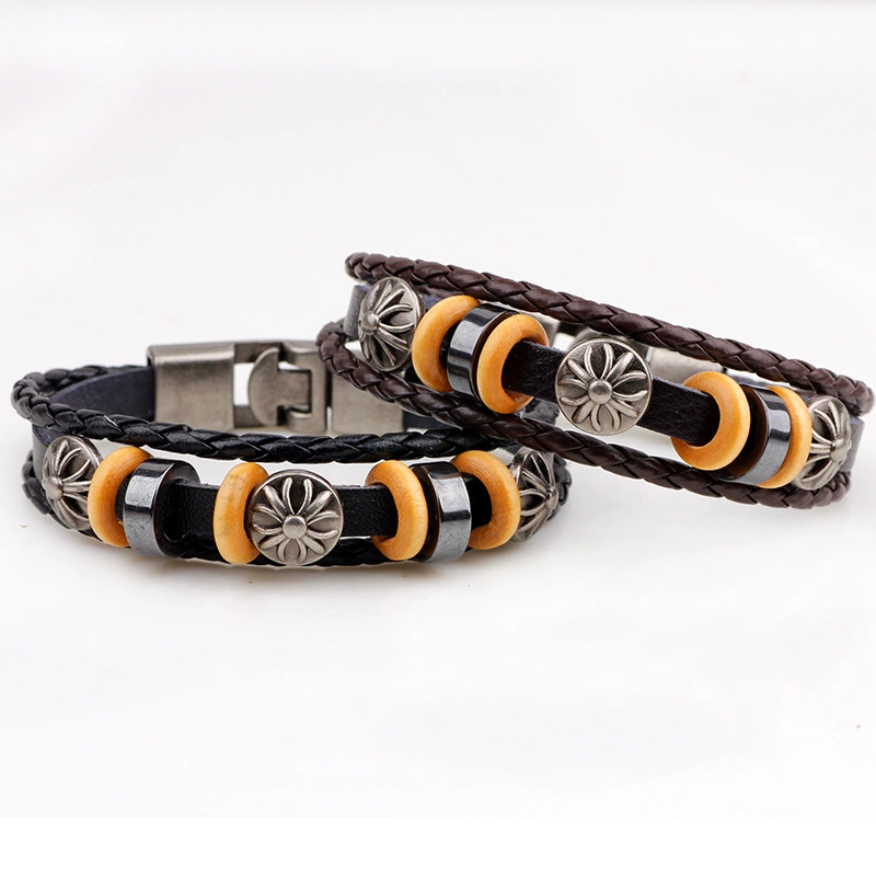 Браслет, ретро цепь, кожаное плетёное украшение, для импорта, натуральная кожа, простой и элегантный дизайн, панк стиль