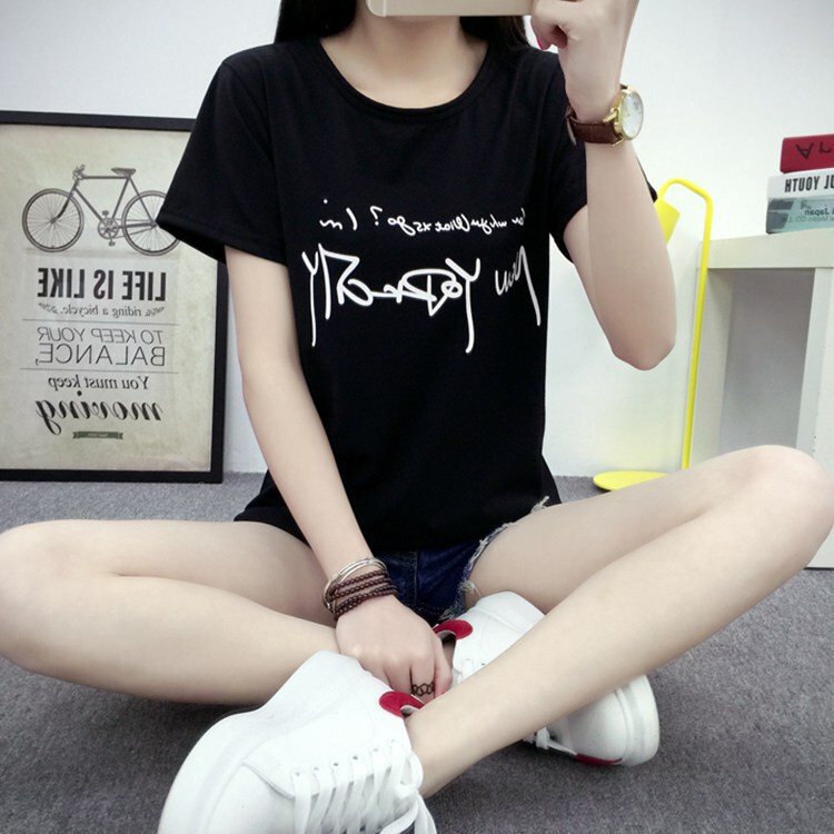 Jinmanqi's New Summer T-Shirt for Women, One-Piece Drop-Shipping Printed Korean Style Large Size Bottoming Shirt, Letter Short-Sleeved T-Shirt for Women, Trbottomy