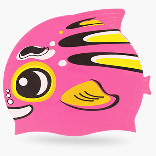 Children's silicone swimming cap waterproof ear protection cute cartoon fish shape swimming cap with printable logo wholesale