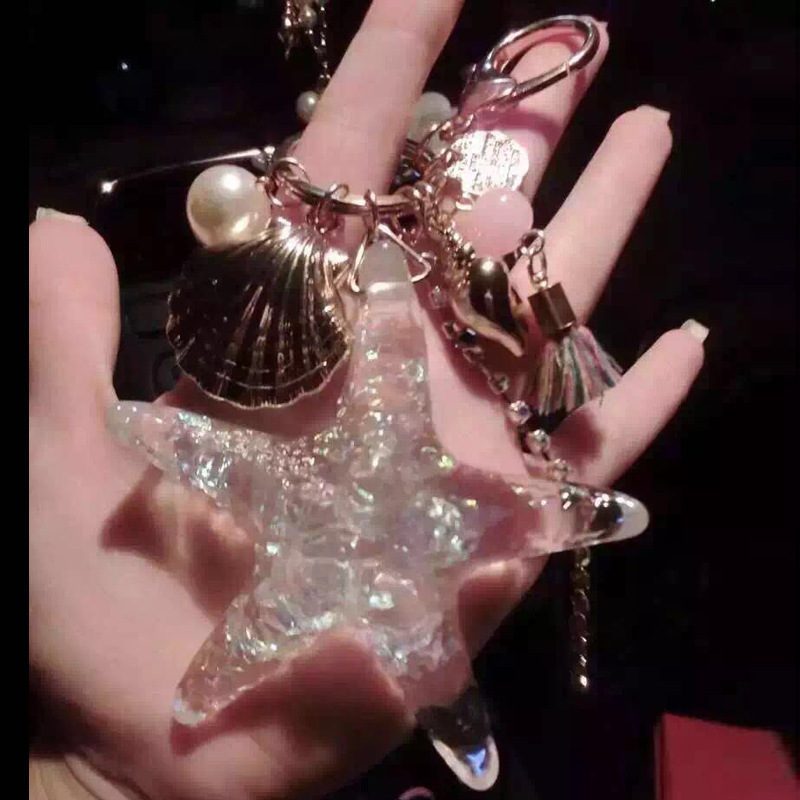 透明水晶海洋海星汽车钥匙扣挂件情侣包包钥匙圈挂饰创意礼品批发